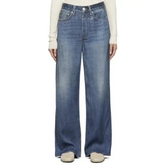 rag & bone Miramar Sofie Wide Leg Faux Denim Liquid Tencel Pants Blue Size 25 - Picture 1 of 9